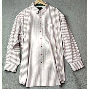 Paul Fredrick Shirt Men's 20 X 36 Non Iron Cotton Striped Red Green Long Sleeve